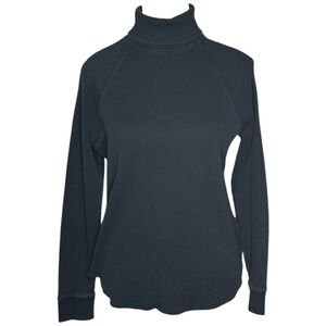 Everlane Organic Cotton Turtleneck Waffle Knit Top Black Women's Size M